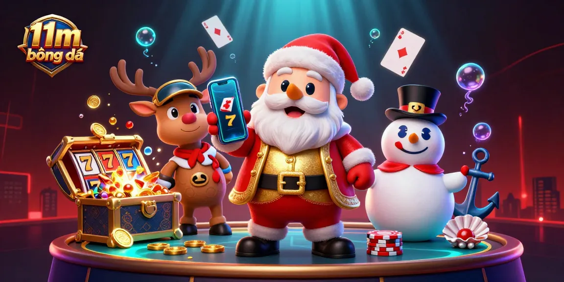 Experience thrilling 11m bóng đá action with Santa and his casino friends in this dynamic illustration.