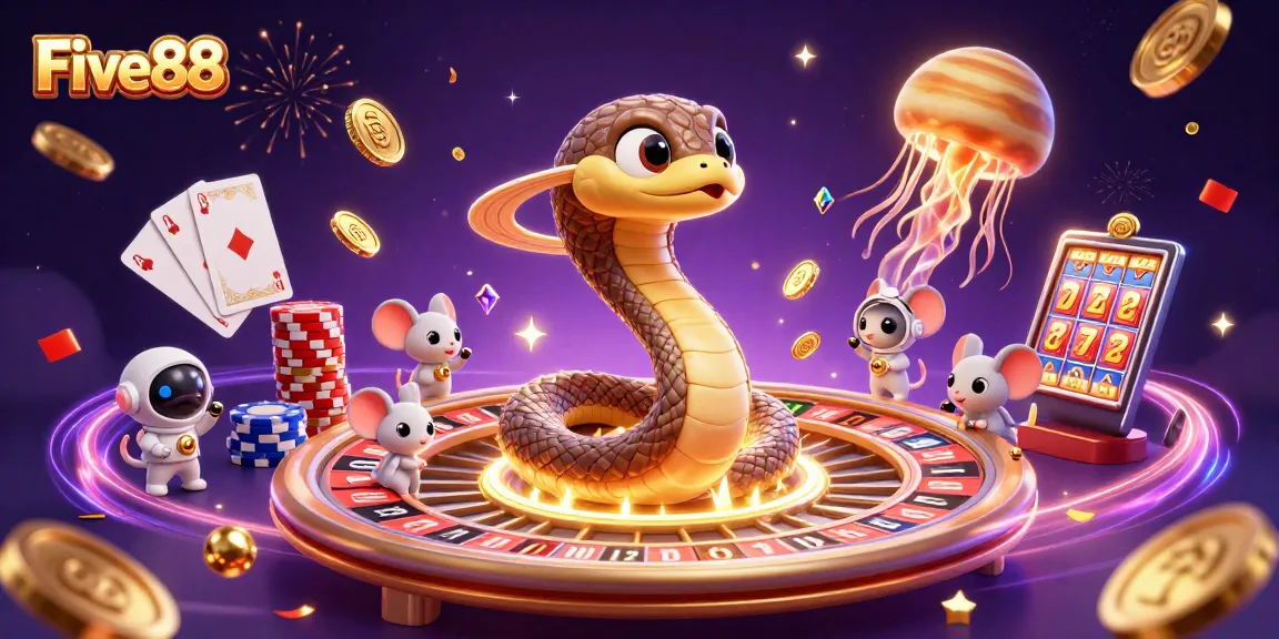 Experience thrilling bets with Five88 in a vibrant, cosmic casino atmosphere filled with excitement.