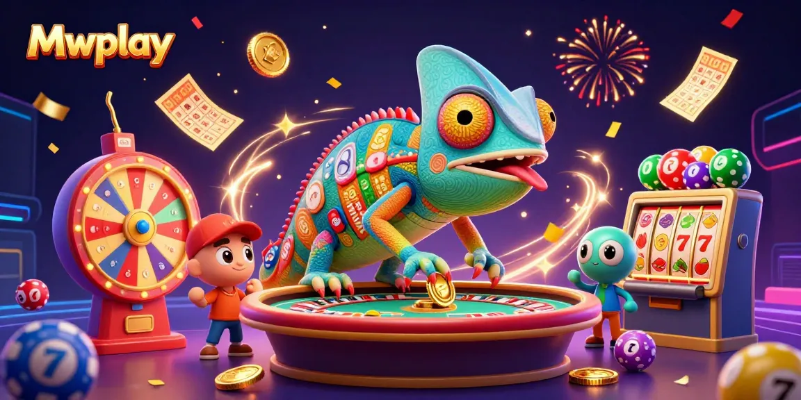 Experience the thrill at Mwplay with vibrant casino elements and a dynamic chameleon owner.