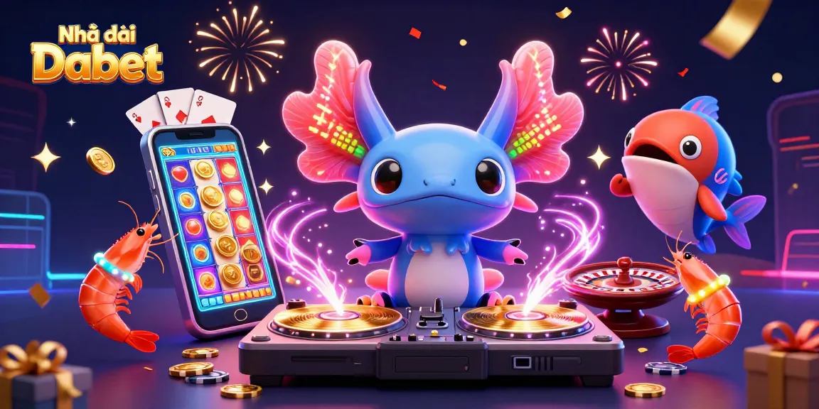 Spin your winnings with Nhà cái Dabet's vibrant casino scene featuring a dynamic DJ and lively characters.