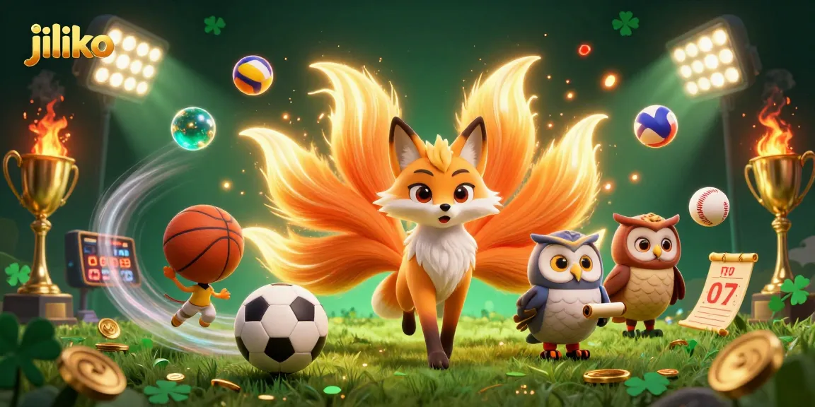 Betting on jiliko with a vibrant illustration of a glowing nine-tailed fox and sports-themed elements.