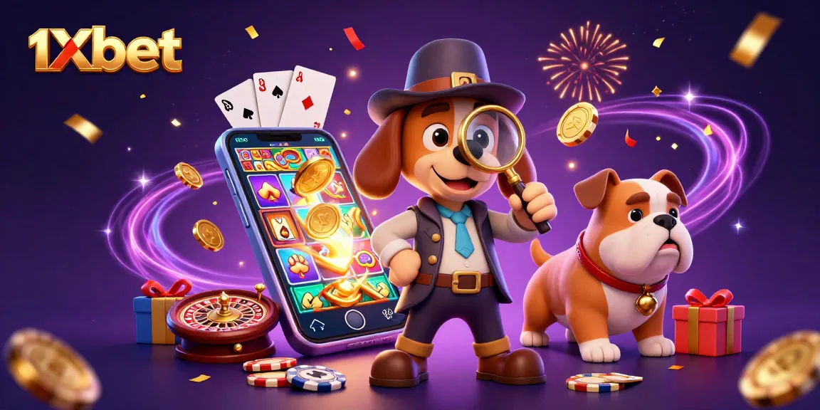 Engage in thrilling bets at 1xbet with a detective exploring treasure clues amid a dynamic casino scene.