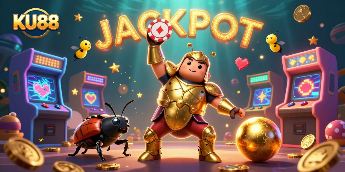 KU88 offers exciting casino games with animated characters celebrating a jackpot win.