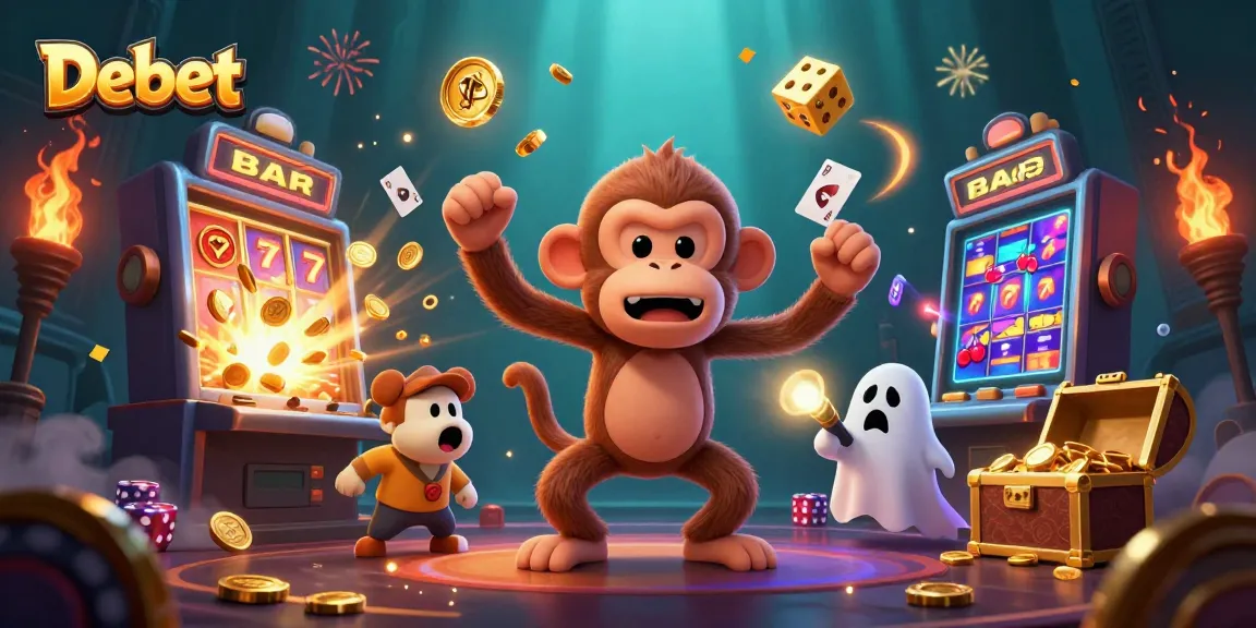 Engage with Debet as a ghost-hunter puppy tracks a mischievous monkey juggling treasures in a casino.