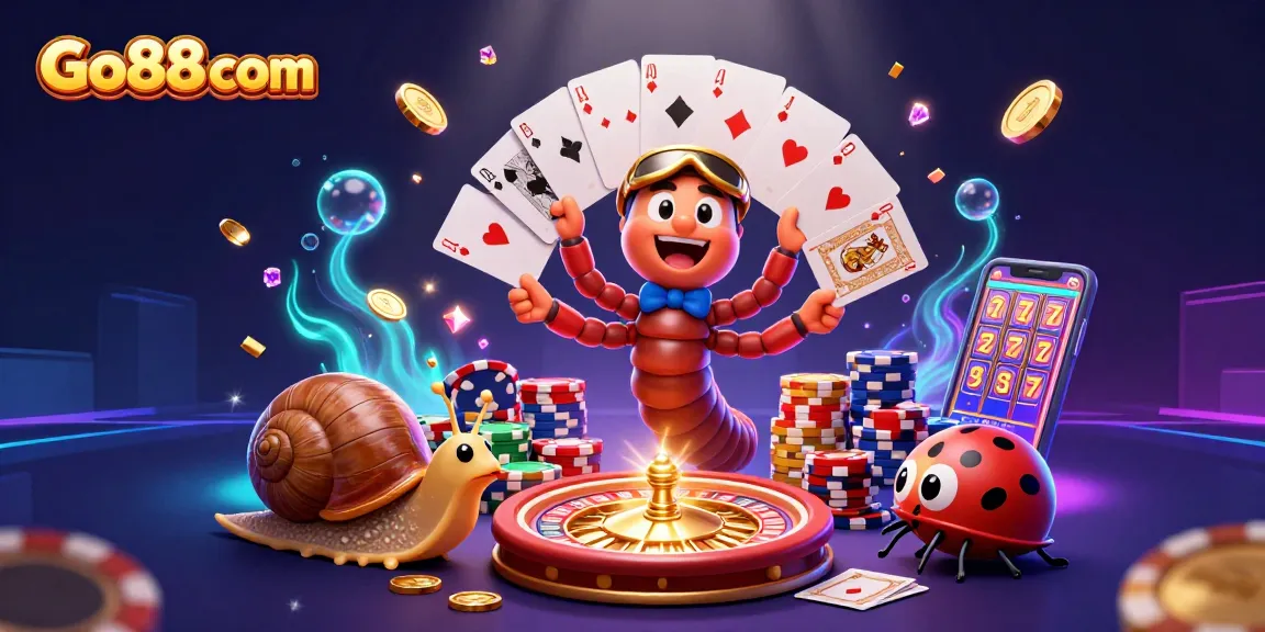 Engage with Go88 com for thrilling casino gameplay featuring colorful characters, cards, and coins.