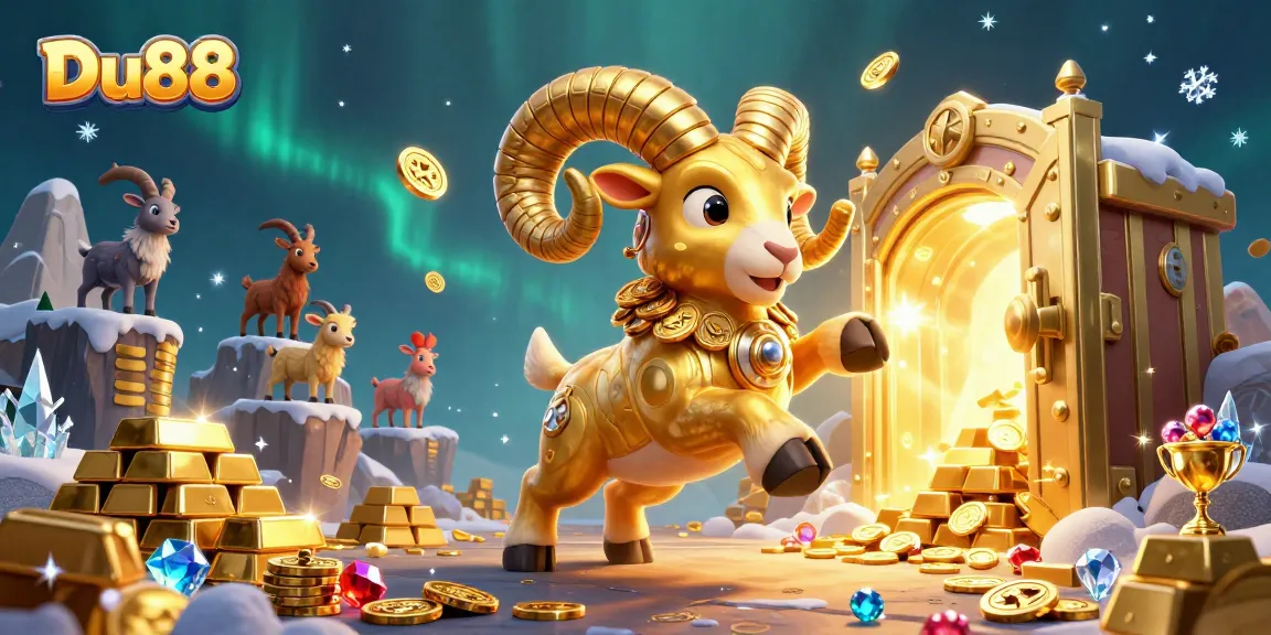 Experience excitement with Du88 as the golden ram charges through treasure vaults in this vibrant casino scene.