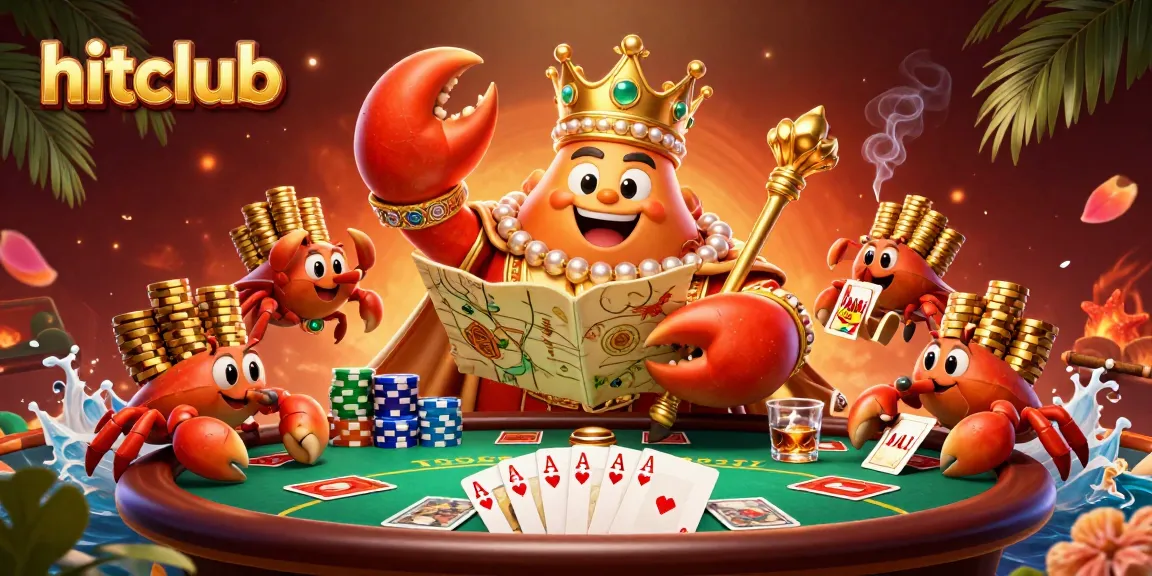 Hitclub brings thrilling poker action to life with a golden crab emperor amidst endless chip stacks.