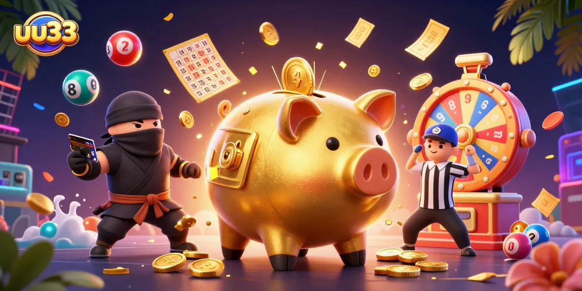 Win big with uu33: A thrilling casino scene featuring colorful lottery elements and dynamic characters.