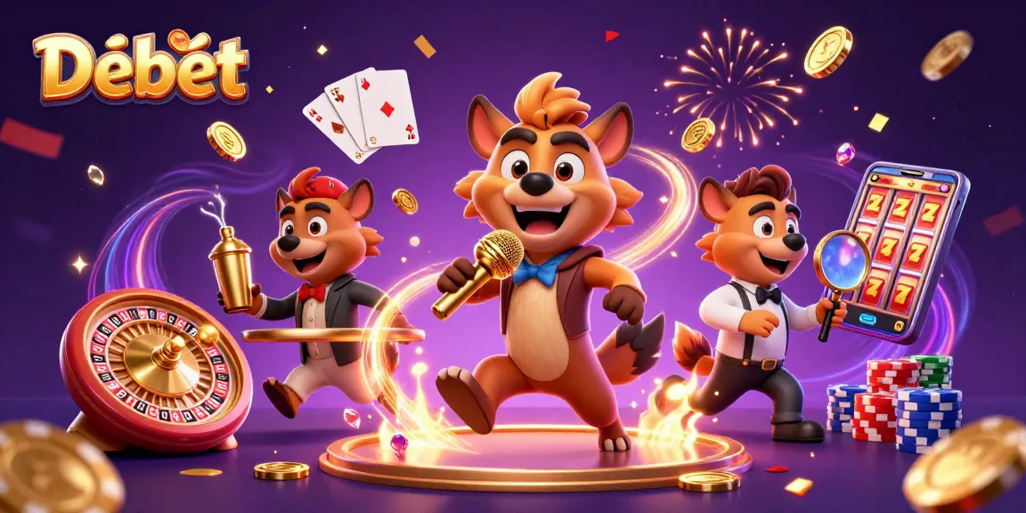 Debet's vibrant casino scene features laughing hyenas, sparkling gems, and thrilling games.