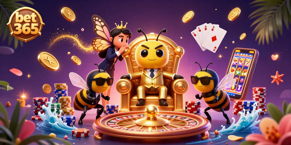 Experience the thrill of bet 365 with winning secrets revealed by cartoon characters in a vibrant casino scene.