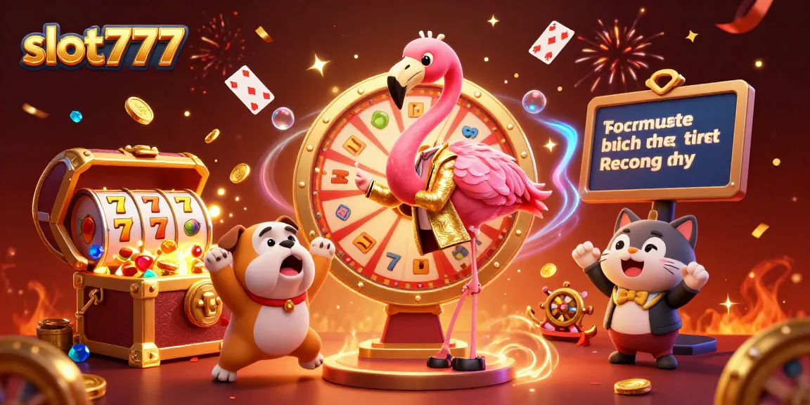 Spin the prize wheel and win big with slot777 in this vibrant casino-themed illustration.