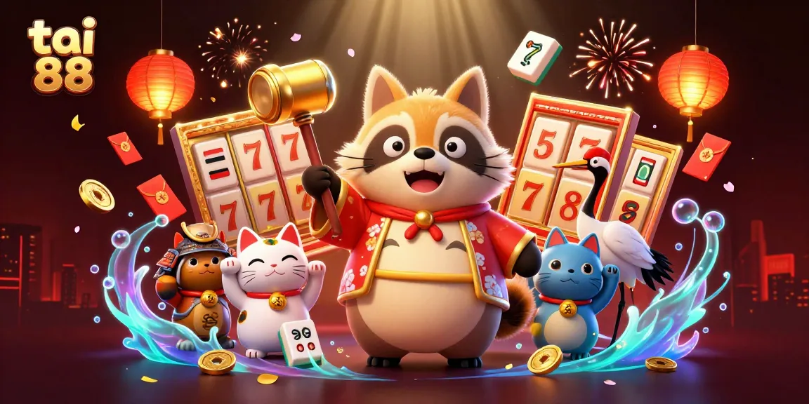 Win big with tai go 88 in an energetic online casino scene featuring vibrant characters and slot elements.