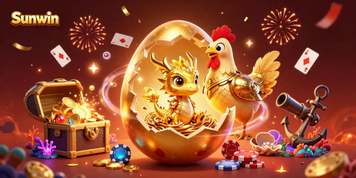 Experience thrilling gaming at Sunwin with this dynamic casino scene featuring a golden dragon and poker chips.