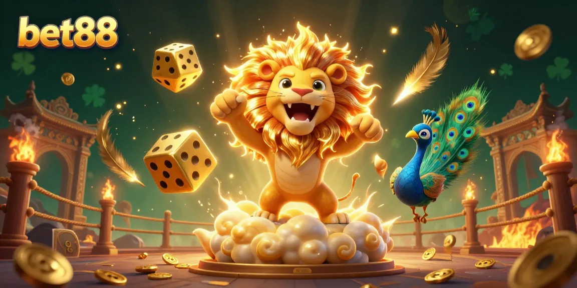 Experience thrilling gaming action with bet88's vibrant 3D scene featuring fantastic characters and dazzling casino elements.