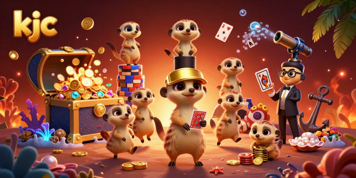 Engage with kjc's vibrant casino atmosphere led by animated meerkats, showcasing thrilling gaming action.
