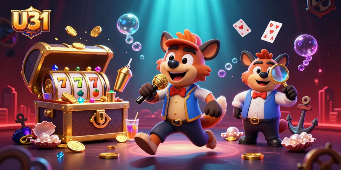Engage in vibrant U31 casino action with hyenas mixing drinks, telling jokes, and checking IDs in a rich underwater scene.
