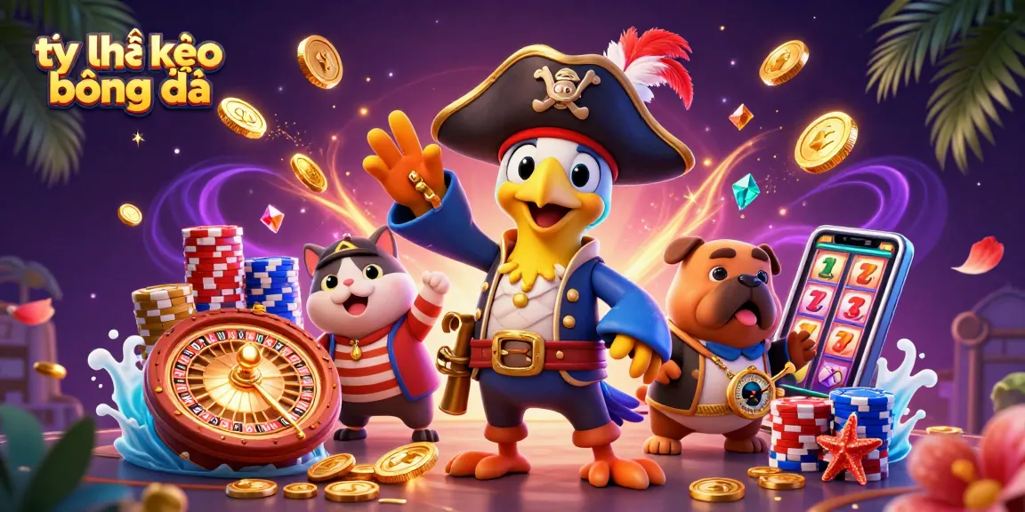 Engage with the thrilling tỷ lệ kèo bóng đá in a vibrant casino scene with characters and game elements.