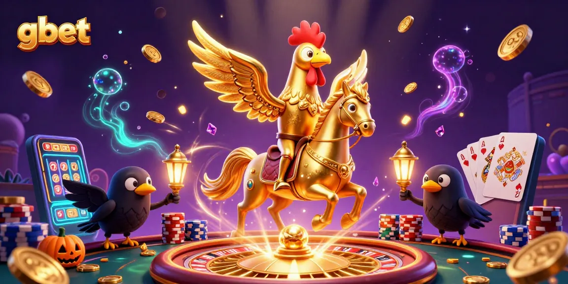 gbet casino scene showcasing a golden rooster and treasure elements amidst festive gameplay